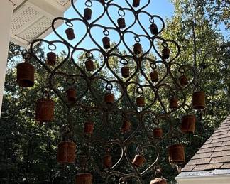 Rustic Iron Bell Wind Chime with Heart Accents