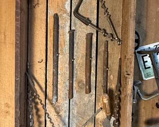 Vintage Auger Bits and Brace Drill Assortment in Wood Crate