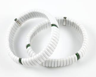 Barbara Parker ceramic, emerald & 18k bracelets x 2 