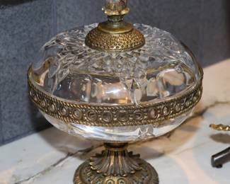Vintage crystal & brass compote on pedestal