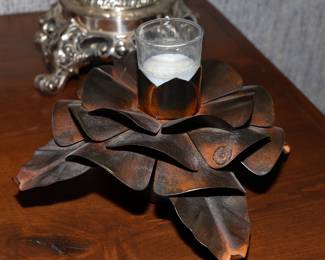 Jan Barboglio cast iron Miracle de Guadalupe flower candle holder