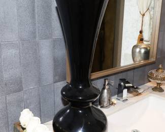 Tall black art glass vase-Poland