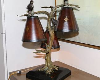 Maitland Smith cast bronze bird & tree table lamp