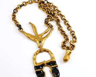 Schiaparelli enamel & crystal lock pendant necklace