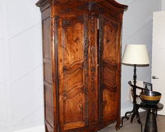 French Provincial Louis XV Walnut Wedding Armoire-c1800