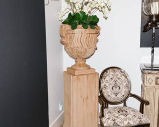French 19th Century Faux Travertine Pedestal Stand & Michael Taylor Designs Latch Urn Miller Pedestal-Paul Weaver