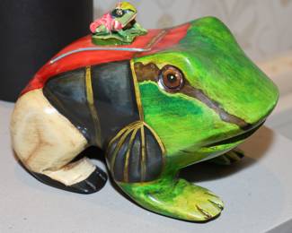 Hand painted wooden frog trinket box