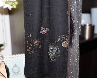 Beaded black galazy silk scarf