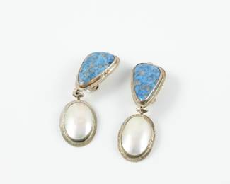 Turquoise, pearl & sterling earrings