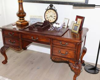 Sligh chippendale style ball & claw leather top executive desk