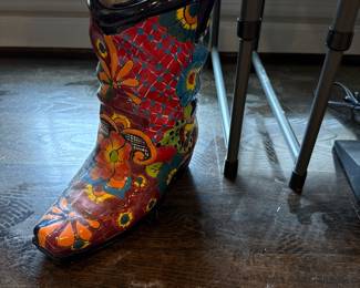 hand-painted Talavera cowboy boot planter