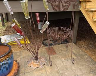 metal plant stand, metal wine bottle tree