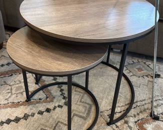 modern industrial 2-piece round nesting coffee table set