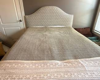 arched, fabric-upholstered bed frame, bed