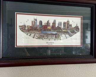 framed print of the Nashville skyline by local artist Phil Ponder