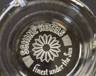 vintage clear glass ashtray featuring the logo for Schine Hotels