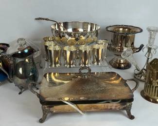 Silverplate Serving Pieces, Goblets and Punch Bowl