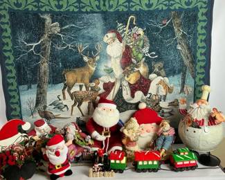 Santa Claus Christmas Decorations and Woodland Tapestry