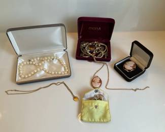 Pearl Necklace, Cameo Jewelry and Boxed Fashion Accessories