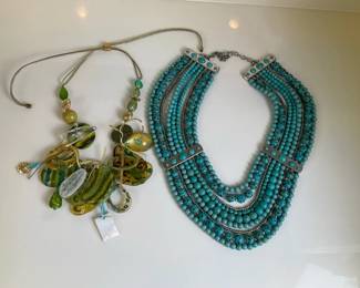 Turquoise Color Beaded and Green Statement Necklaces