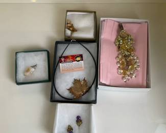 Boxed Fashion Jewelry Including Amber Leaf Necklace