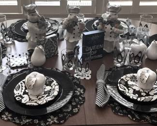 Leslie Sattler Midnight Dinnerware and Black and White Table Setting for Six