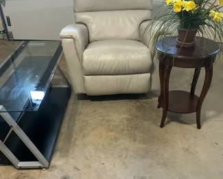 Power Recliner, Glass Coffee Table and Wood Accent Table
