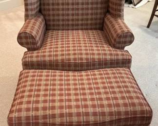 Fairfield Plaid Wingback Chair and Matching Ottoman