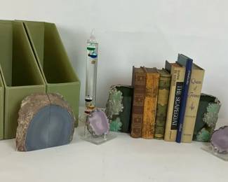 Agate Bookends, Himalayan Salt Lamp, Books and Desk Accessories