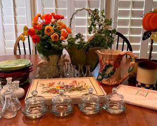 Floral Decor, Dansk Glass Bud Vases, Pottery Barn Serving Dishes and Kitchen Accessories