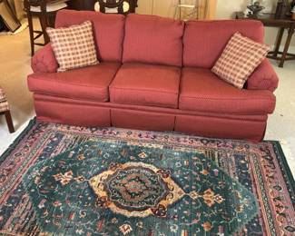 Fairfield Burnt Orange Print Sofa with Old Masters Oriental Rug