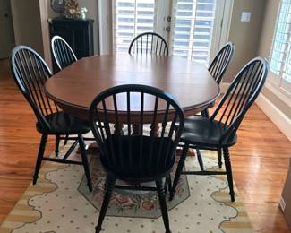 Tell City Dining Table with Six Black Windsor Chairs