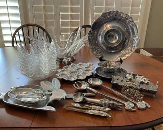 Arthur Court and Other Metal Serving Pieces with Glass Bowls