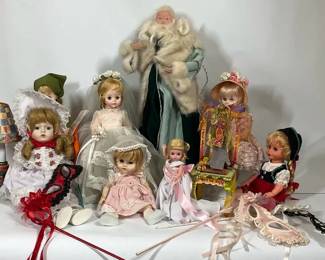 Porcelain Dolls, Santa Figure and Doll Accessories