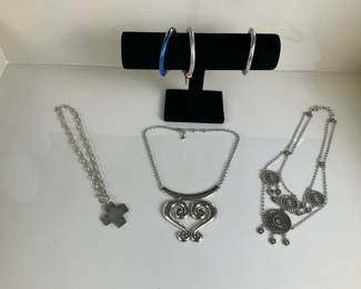 Silver Tone Necklaces and Bangle Bracelets