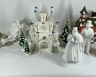 Dept. 56 Christmas Village Castle, Santa Sleigh and Carolers
