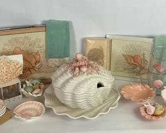 Seashell Decor, Ceramic Shell Dish and Coastal Accessories