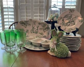 BunnyToile By J.Wilfred Green Rabbit Dinnerware, Glassware and Easter Decorations