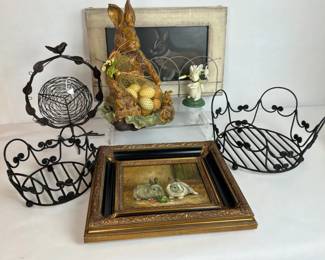 Rabbit Artwork, Figurines and Metal Baskets