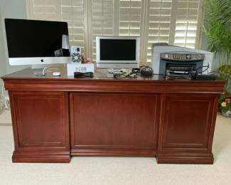 Executive Wood Desk with Apple iMac, Panasonic Monitor and HP Printer