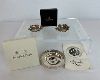 Mappin Webb Armada Dish and Buccellati Sterling Silver Leaf Bowls