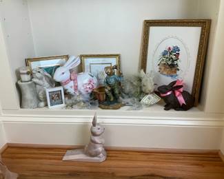 Rabbit Figurines, Framed Bunny Art and Easter Decor
