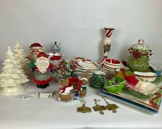 Christmas Santa Figurines, Ceramic Trees and Holiday Tableware