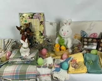Easter Decorations, Bunny Figurines, Eggs and Table Linens