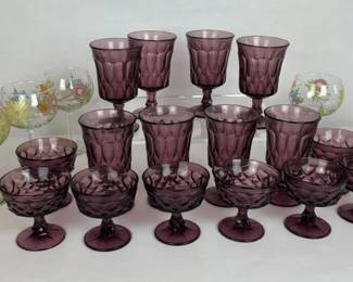 Purple Glass Stemware and Floral Wine Glasses