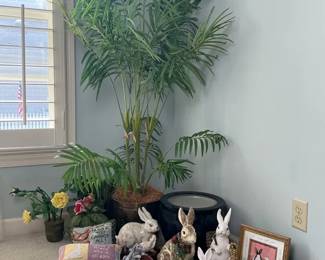 Rabbit Figurines, Framed Art, Artificial Palm and Home Accessories