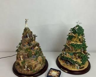 Hawthorne Village, Thomas Kincaid Illuminated Nativity Christmas Trees with Display Bases