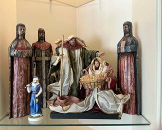 Nativity Figures with Carved Wood Religious Statues