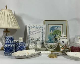 Waterford Crystal Lamp with Home Decor and Porcelain Accessories