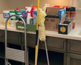 Household Cleaning Supplies, Broom, Mop and Step Stool